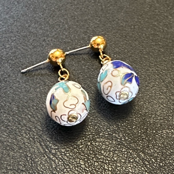 Vintage Cloisonné Enamel Drop Post Back Dangle Earrings - Picture 9 of 10